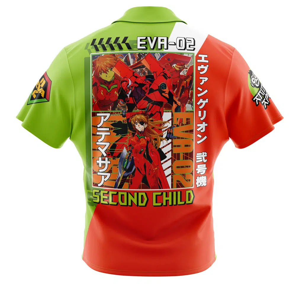 Asuka Langley Sohryu x Eva 02 NGE Short Sleeve Hawaiian Shirtt BACK Mockup - Neon Genesis Evangelion UK Store