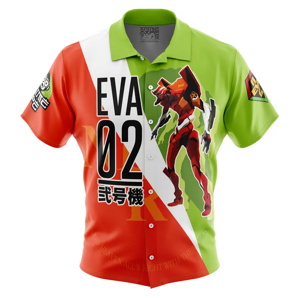 Asuka Langley Sohryu x Eva 02 NGE Short Sleeve Hawaiian Shirtt FRONT Mockup - Neon Genesis Evangelion UK Store