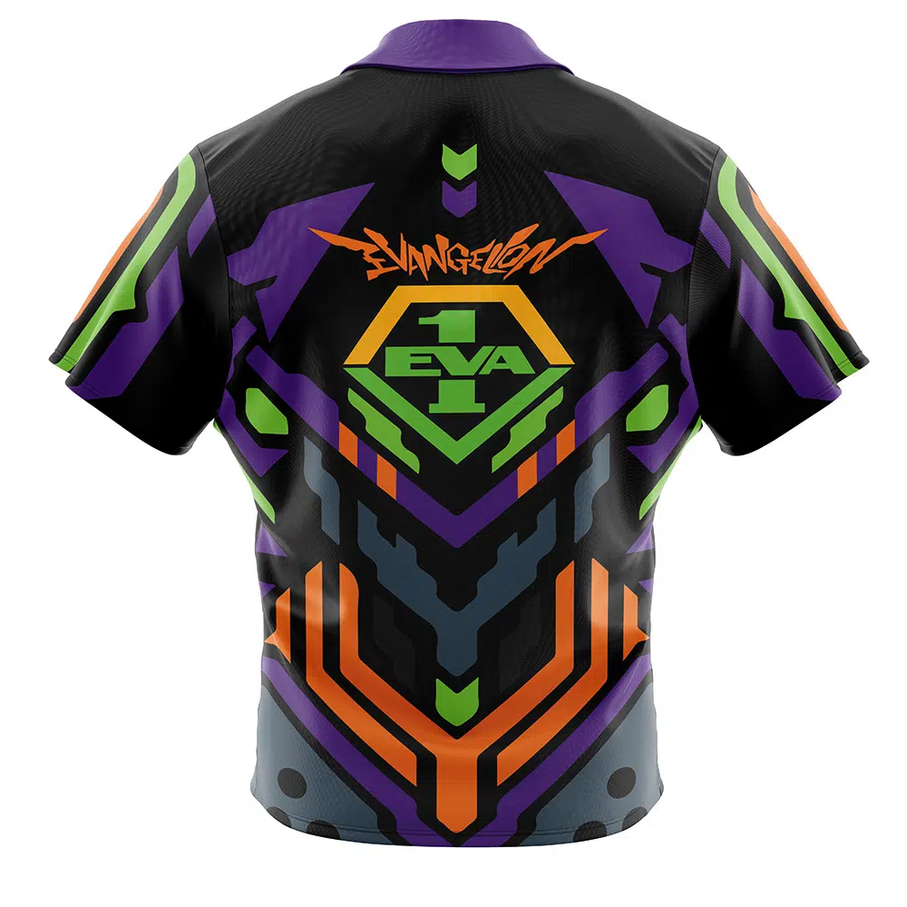 Eva 01 Evangelion Short Sleeve Hawaiian Shirt BACK mockup - Neon Genesis Evangelion UK Store