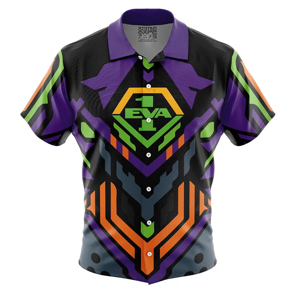 Eva 01 Evangelion Short Sleeve Hawaiian Shirt FRONT mockup - Neon Genesis Evangelion UK Store
