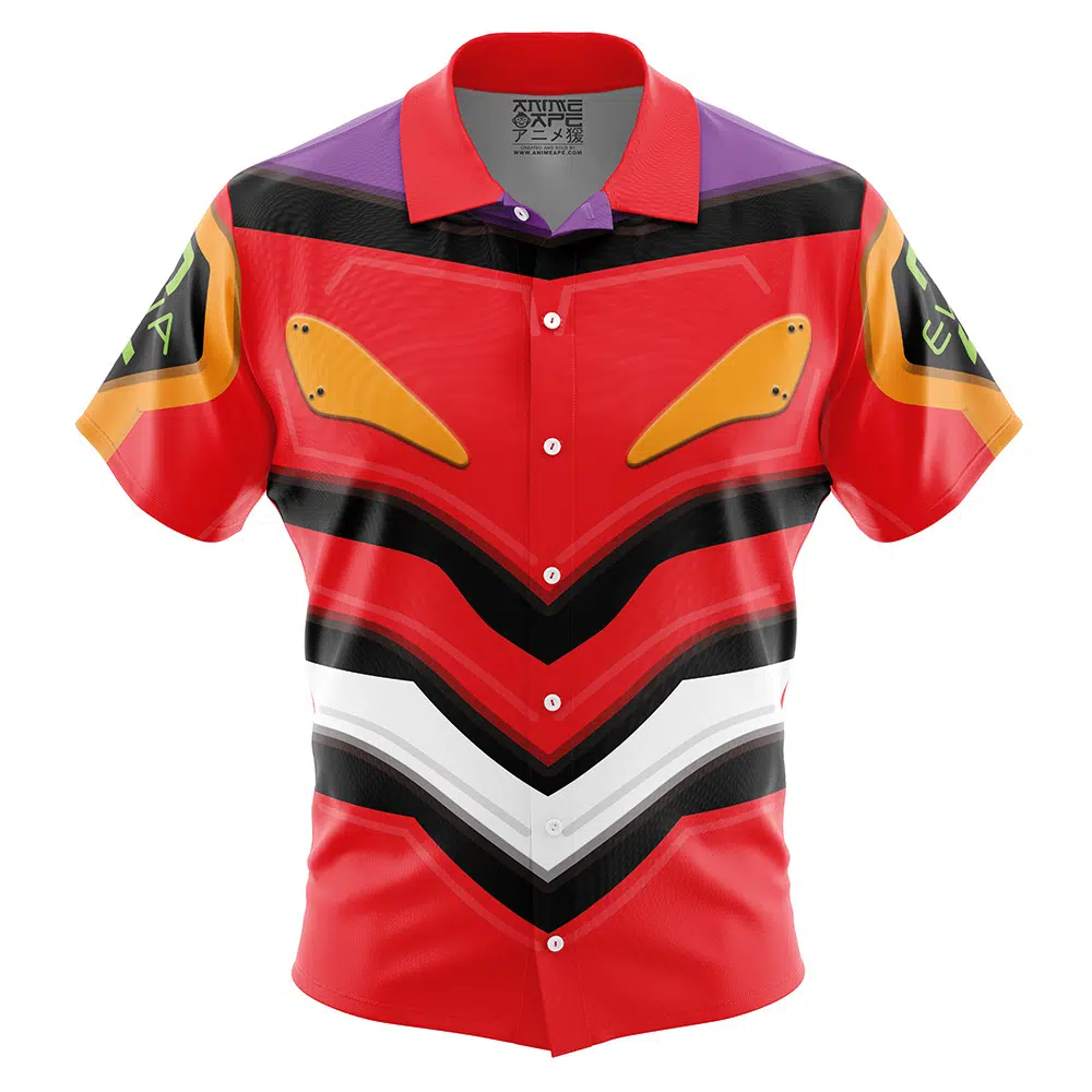 Eva 02 Evangelion Short Sleeve Hawaiian Shirt FRONT mockup - Neon Genesis Evangelion UK Store