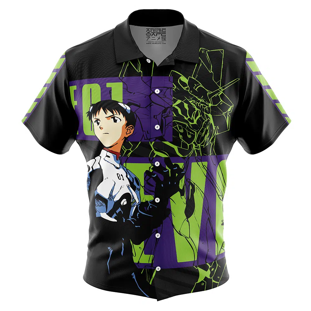 Shinji Ikari NGE Short Sleeve Hawaiian Shirt FRONT mockup - Neon Genesis Evangelion UK Store